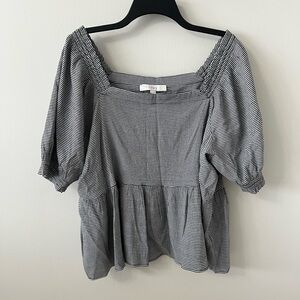 LOFT Black and White Gingham Peplum Blouse